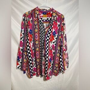 Ruby Rd. Multicolor Floral and Geometric Button Down Shirt